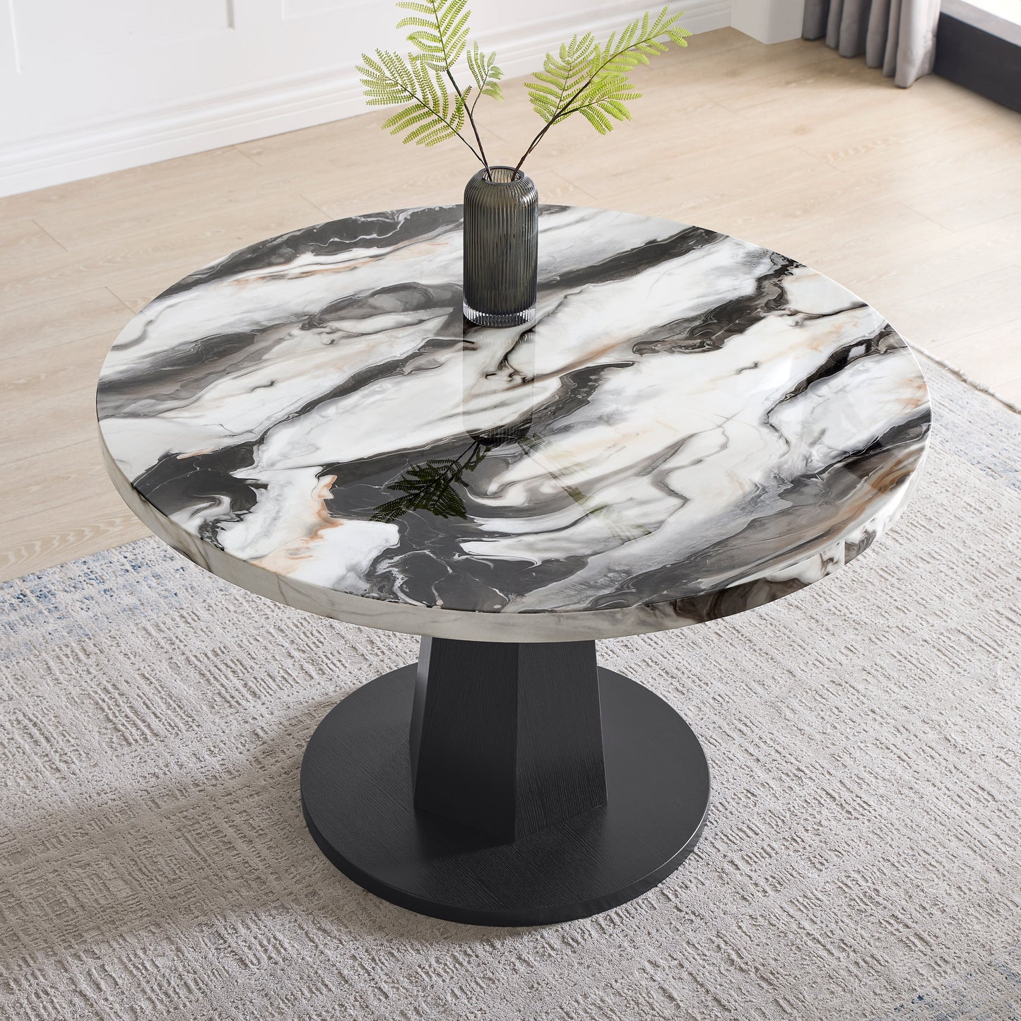 Roundhill Furniture Cavira 5-Piece Modern Dining Set, Faux Marble Dining Table with Four Upholstered Chairs