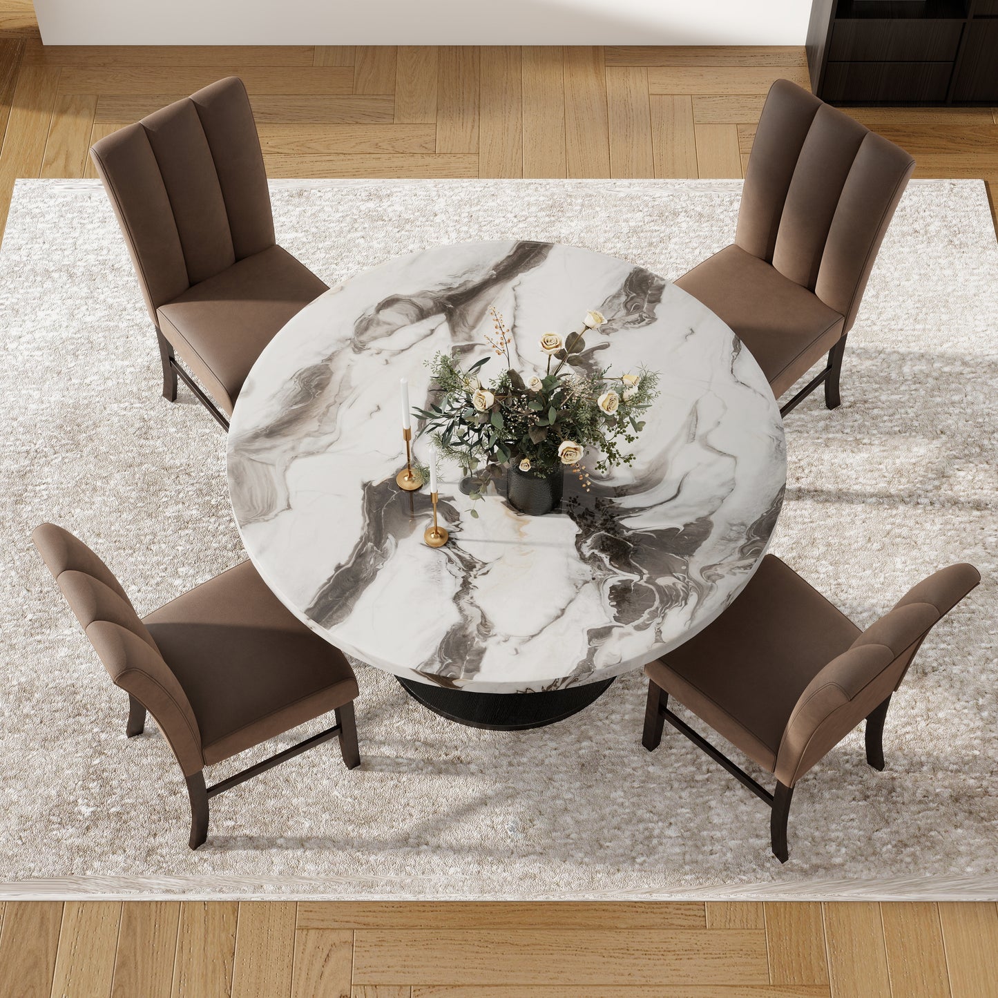 Roundhill Furniture Cavira 5-Piece Modern Dining Set, Faux Marble Dining Table with Four Upholstered Chairs