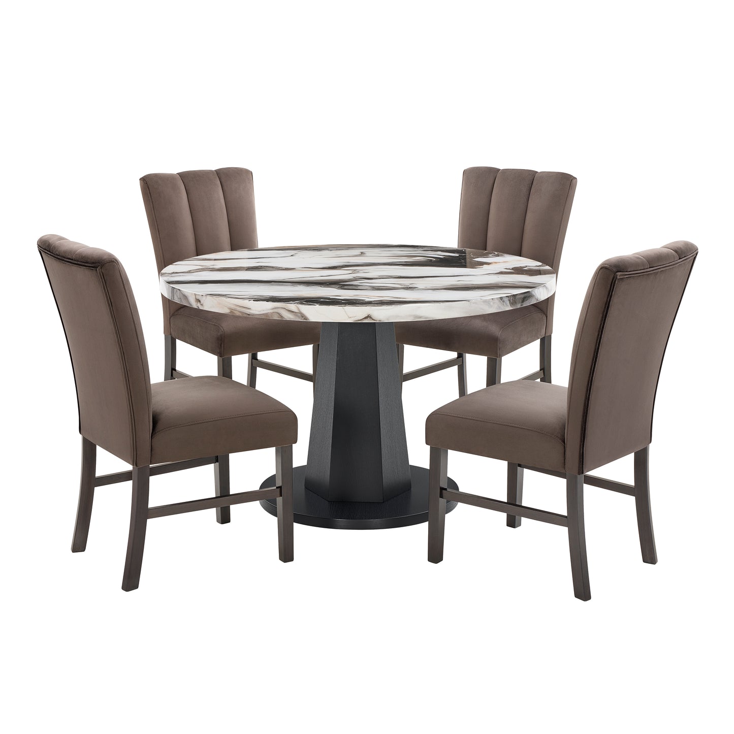 Roundhill Furniture Cavira 5-Piece Modern Dining Set, Faux Marble Dining Table with Four Upholstered Chairs