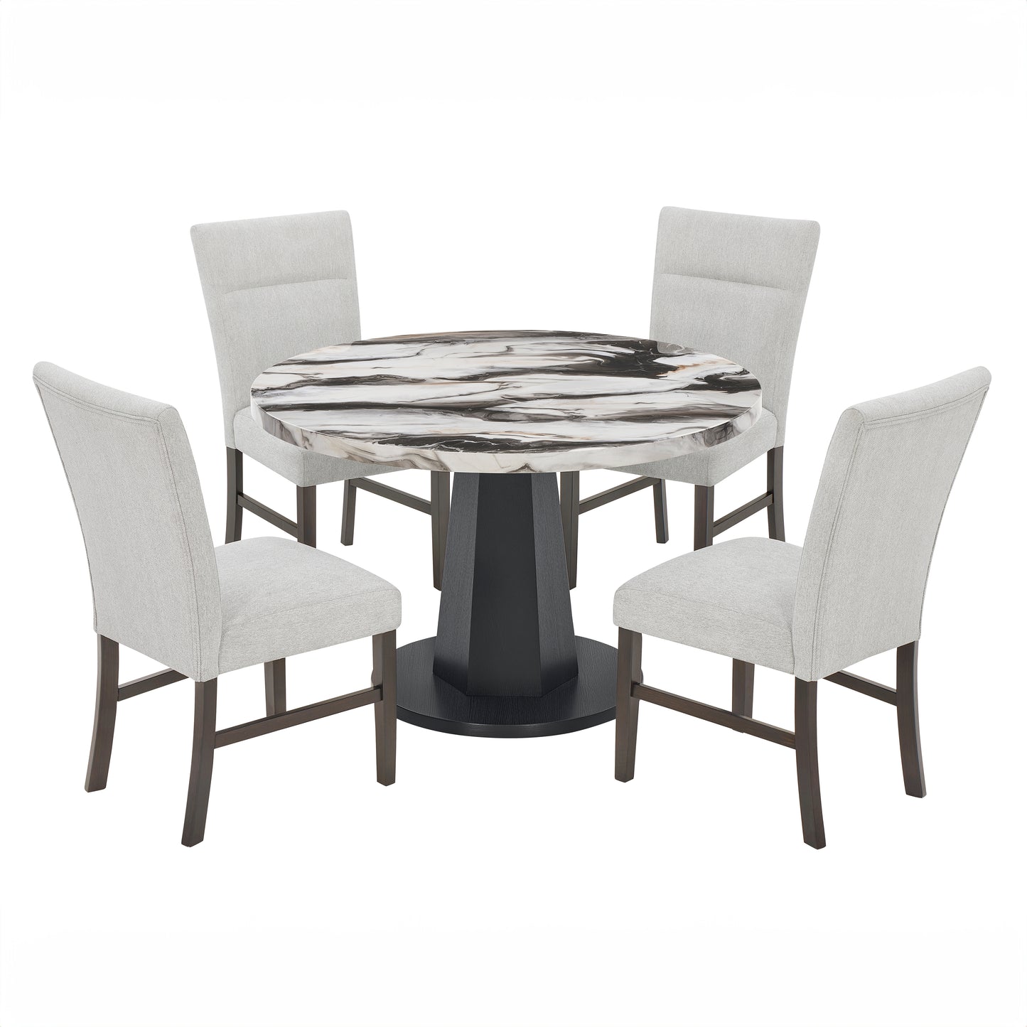 Roundhill Furniture Cavira 5-Piece Modern Dining Set, Faux Marble Dining Table with Four Upholstered Chairs