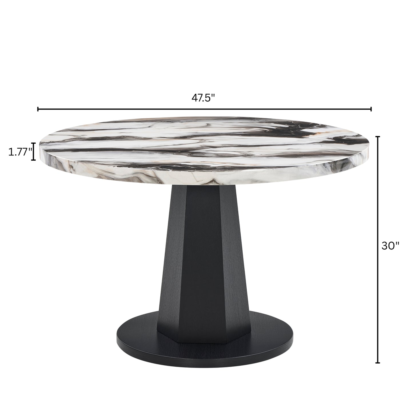 Roundhill Furniture Cavira Modern Faux Marble Dining Table with Wood Pedestal Base
