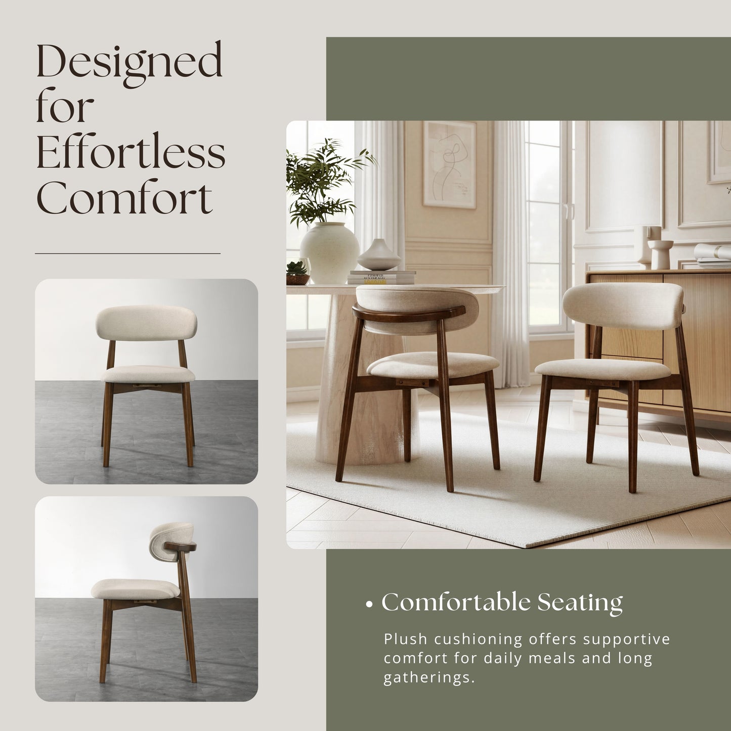 Roundhill Furniture Arnott 5-Piece Dining Set, Round Dining Table with 4 Stylish Chairs, Walnut Finish