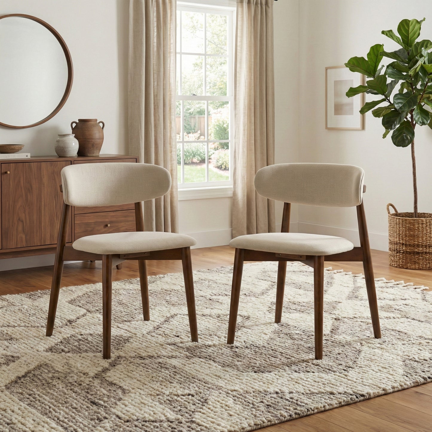Roundhill Furniture Arnott 5-Piece Dining Set, Round Dining Table with 4 Stylish Chairs, Walnut Finish