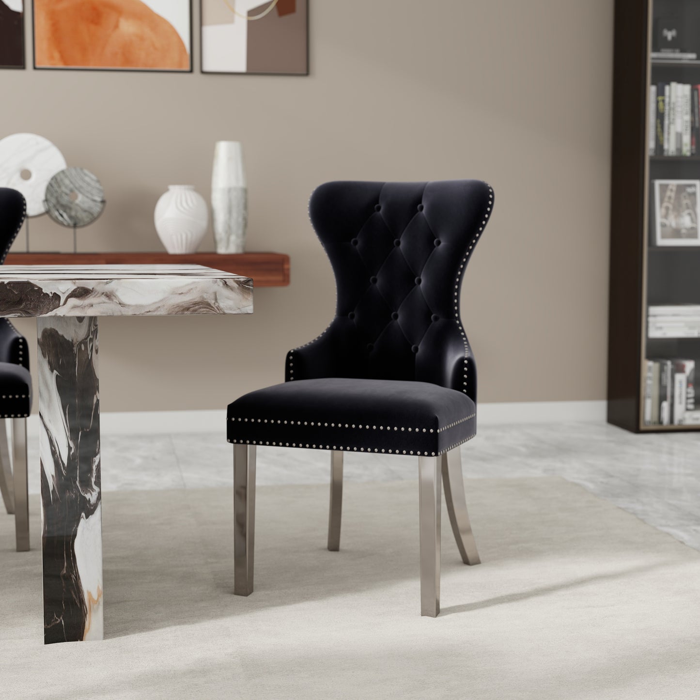 Roundhill Furniture Cavira 7-Piece Modern Dining Set, Faux Marble Dining Table with Four Chairs