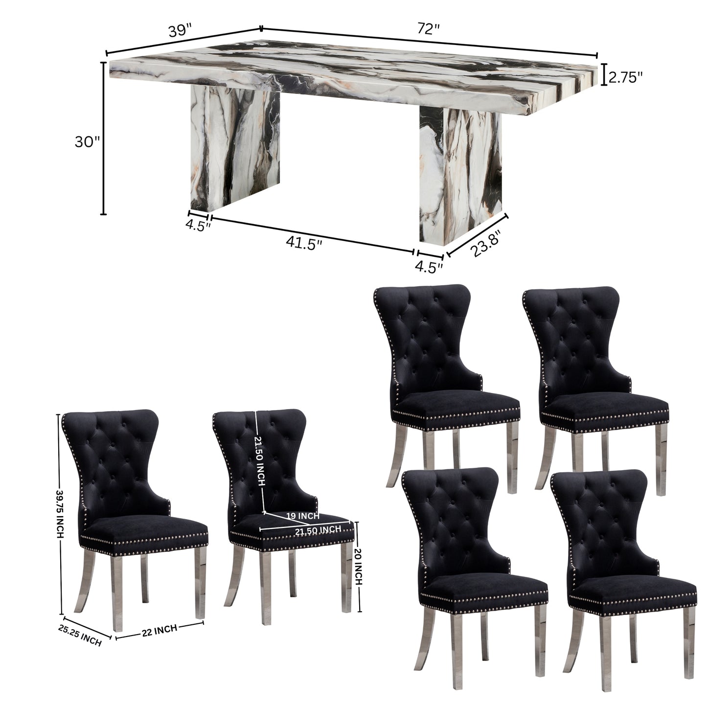 Roundhill Furniture Cavira 7-Piece Modern Dining Set, Faux Marble Dining Table with Four Chairs