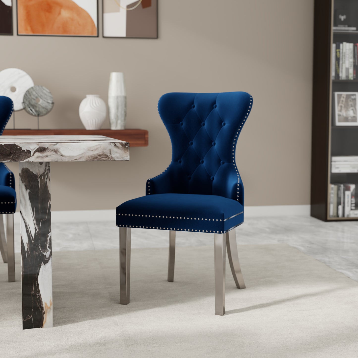 Roundhill Furniture Cavira 5-Piece Modern Dining Set, Faux Marble Dining Table with Four Chairs