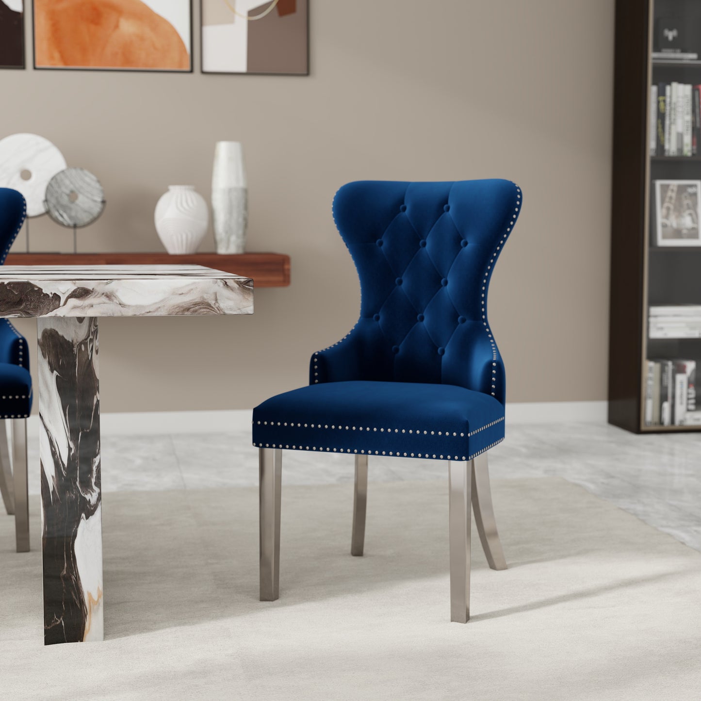 Roundhill Furniture Cavira 7-Piece Modern Dining Set, Faux Marble Dining Table with Four Chairs