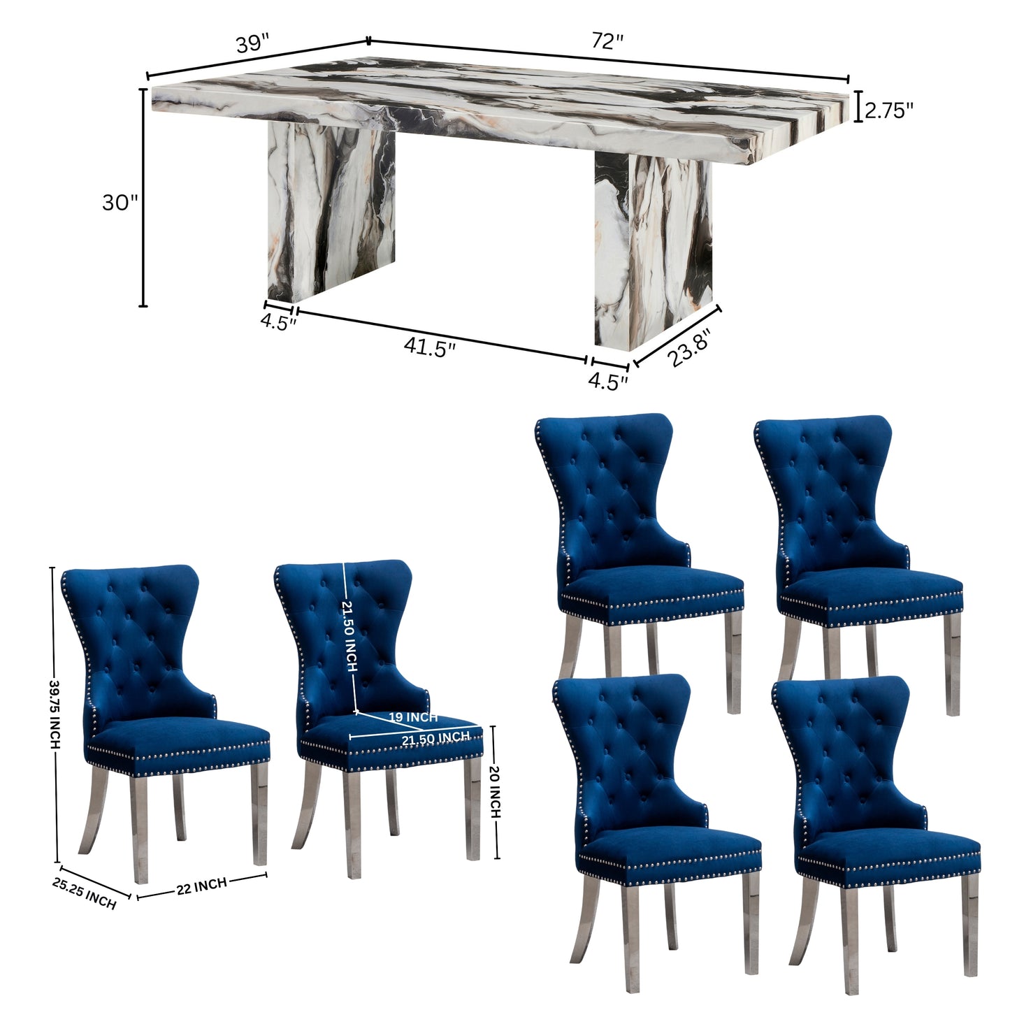 Roundhill Furniture Cavira 7-Piece Modern Dining Set, Faux Marble Dining Table with Four Chairs