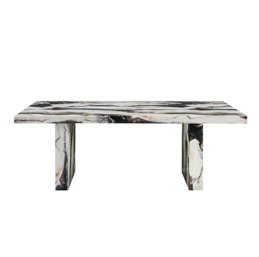 Roundhill Furniture Cavira Modern Faux Marble Dining Table with Double Pedestal Base