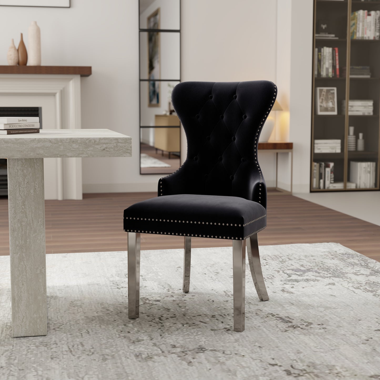 Roundhill Furniture Cavira 5-Piece Modern Dining Set, Faux Marble Dining Table with Four Chairs