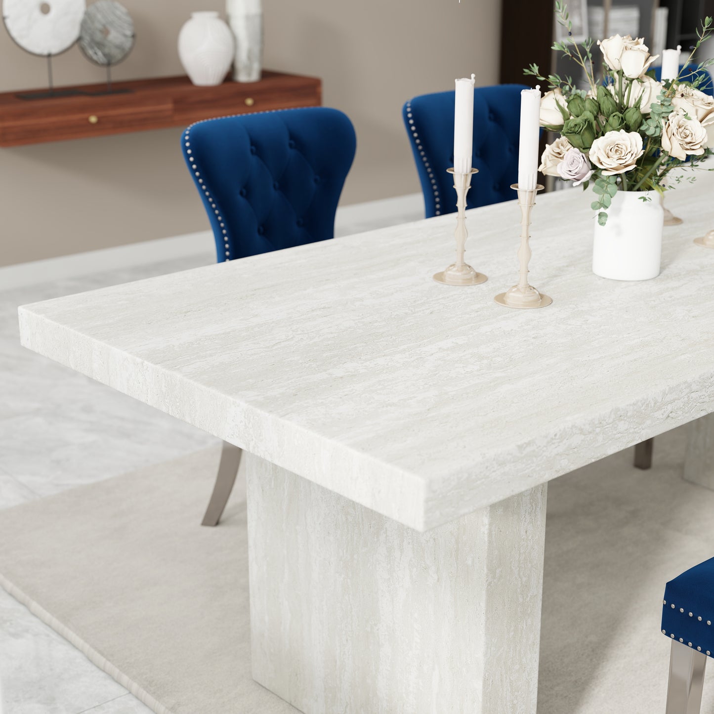 Roundhill Furniture Cavira 5-Piece Modern Dining Set, Faux Marble Dining Table with Four Chairs