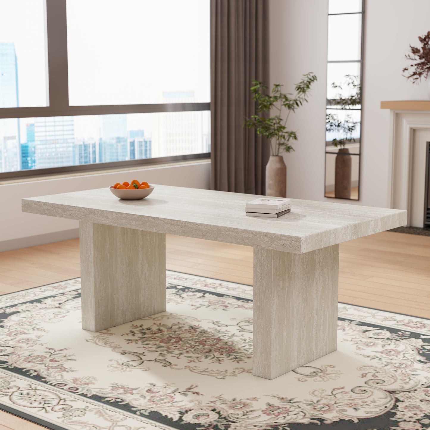 Roundhill Furniture Cavira 5-Piece Modern Dining Set, Faux Marble Dining Table with Four Chairs