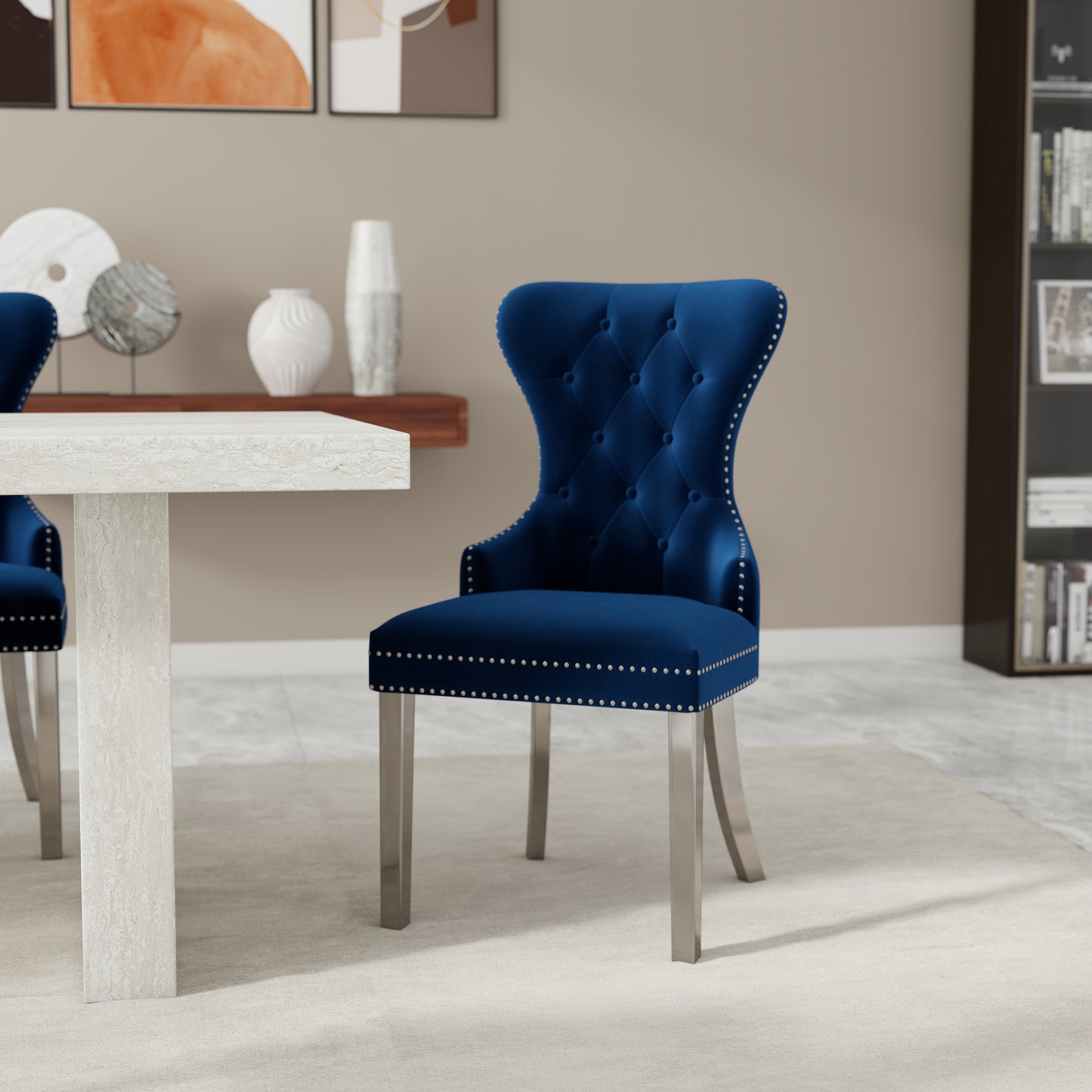 Roundhill Furniture Cavira 7-Piece Modern Dining Set, Faux Marble Dining Table with Four Chairs