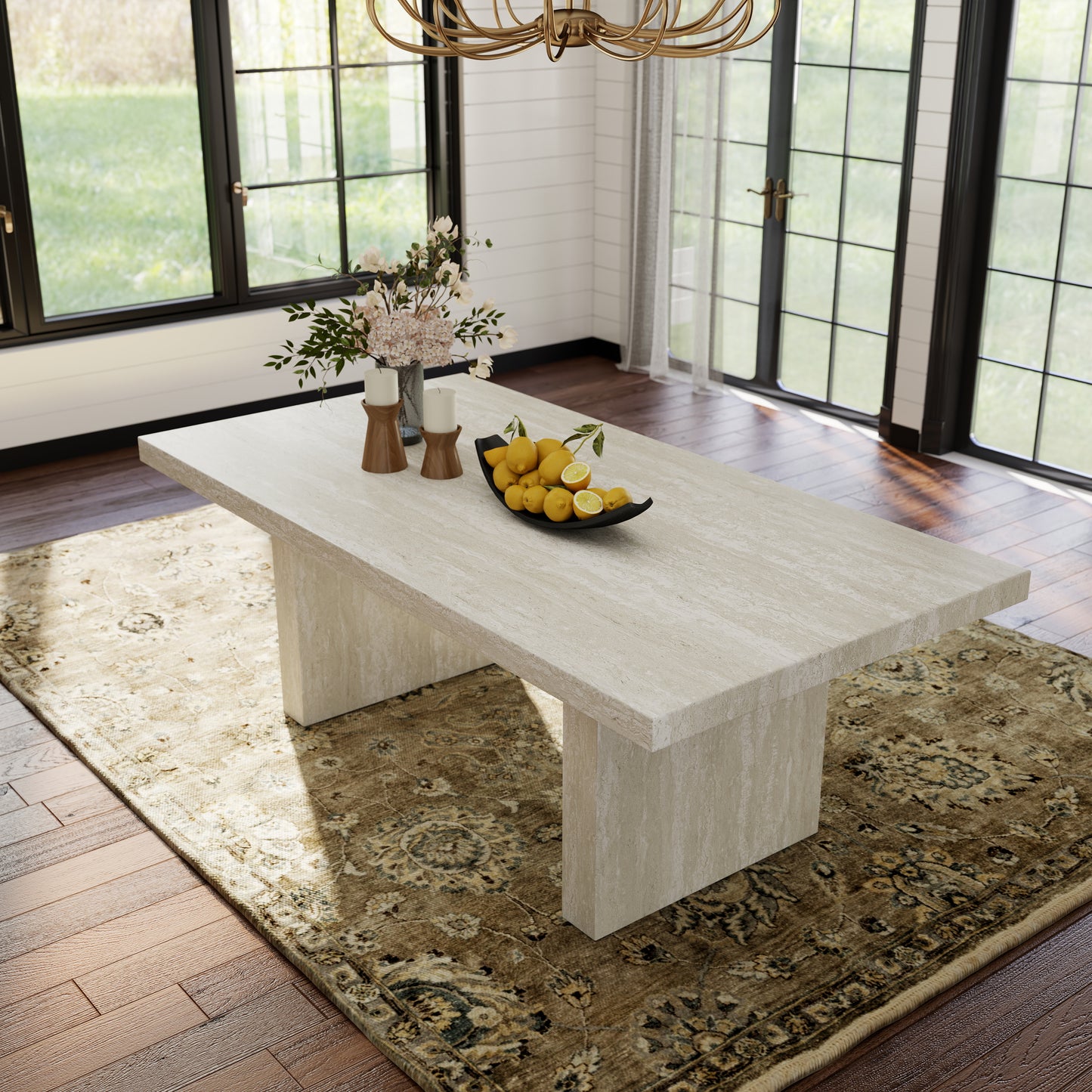 Roundhill Furniture Cavira 6-Piece Modern Dining Set, Faux Marble Dining Table with 4 Chairs and Bench, Chocolate