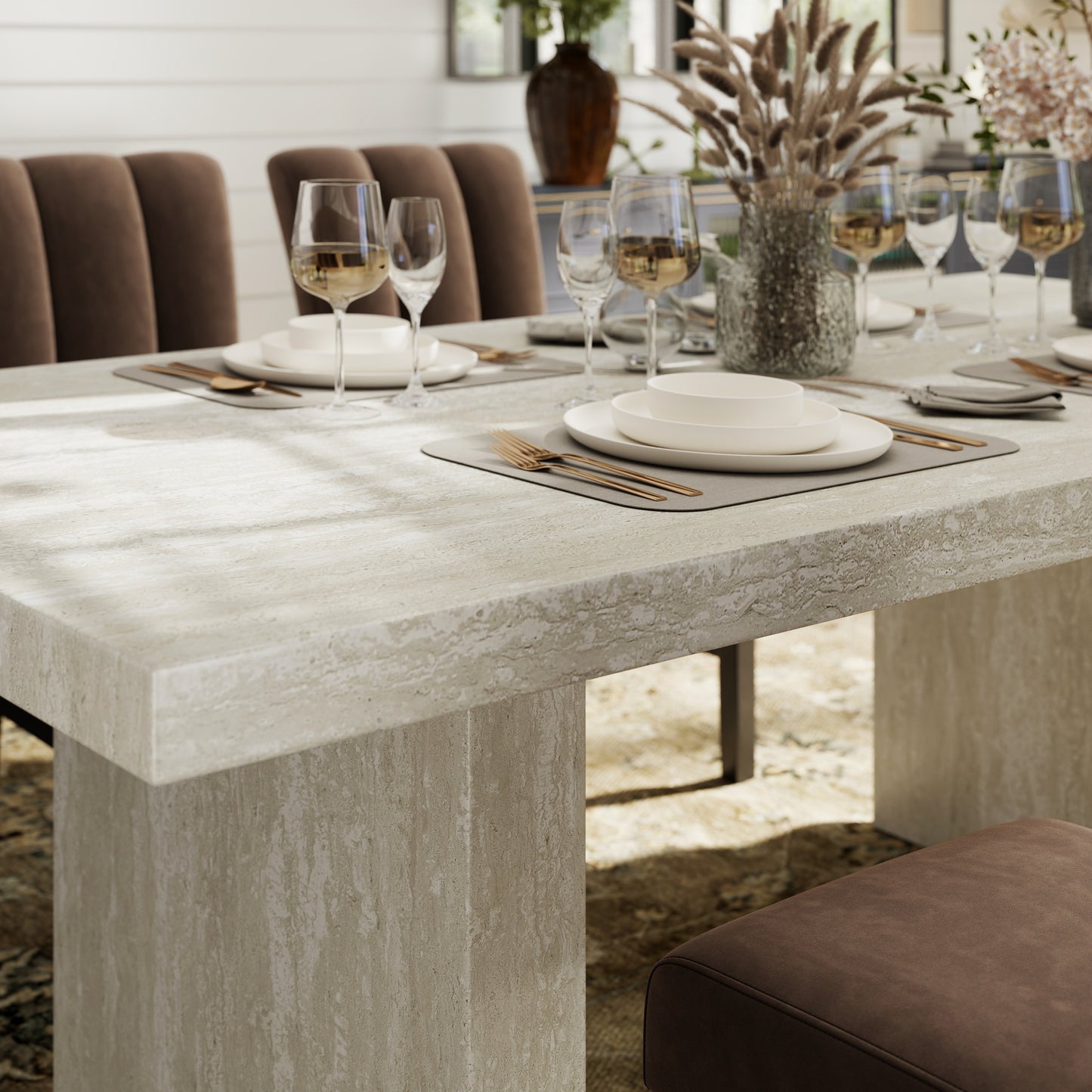Roundhill Furniture Cavira 5-Piece Modern Dining Set, Faux Marble Dining Table with 4 Chairs, Chocolate