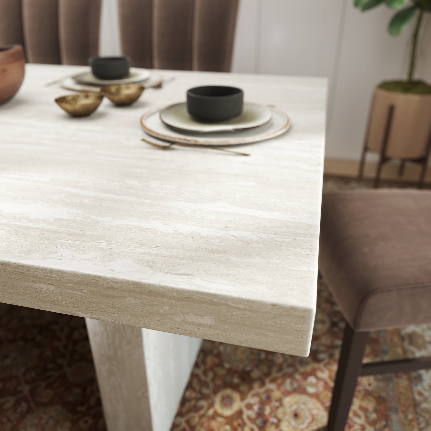 Roundhill Furniture Cavira 5-Piece Modern Dining Set, Faux Marble Dining Table with 4 Chairs, Chocolate