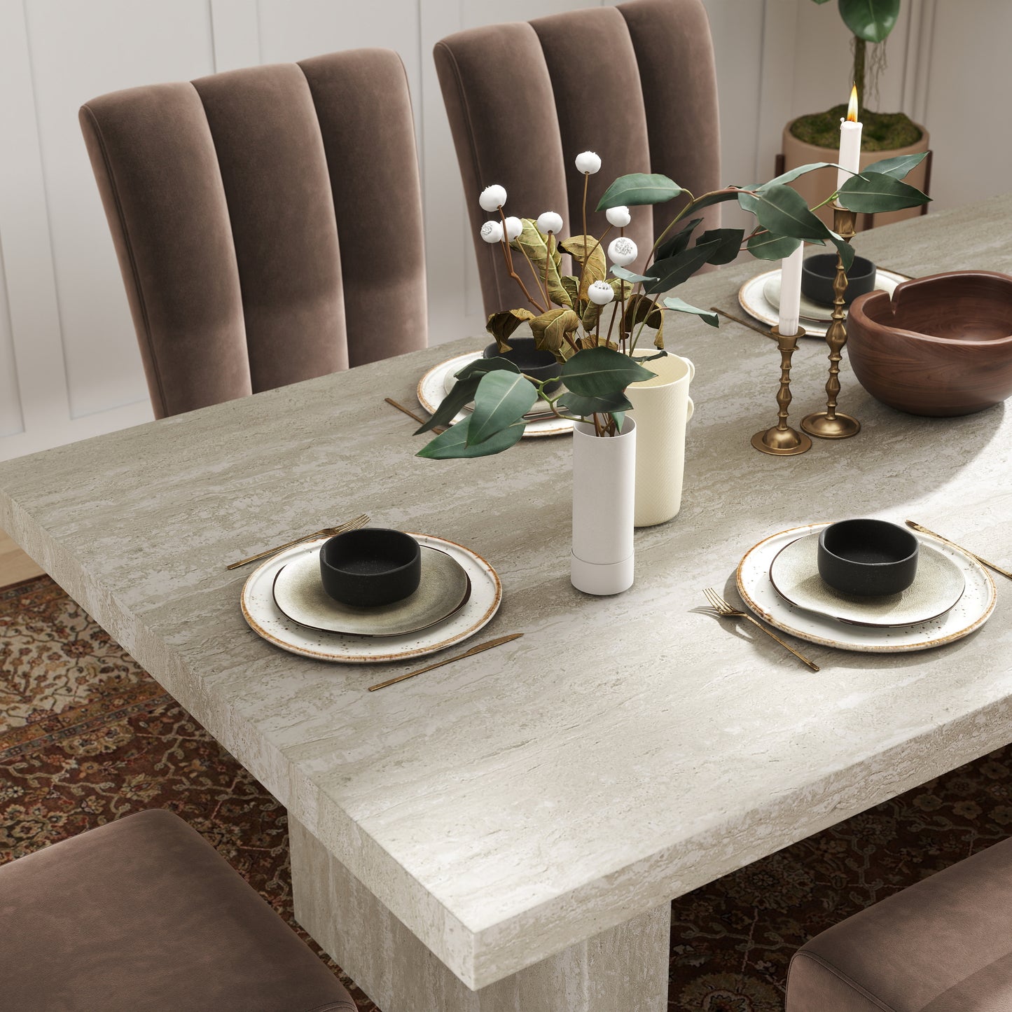 Roundhill Furniture Cavira 7-Piece Modern Dining Set, Faux Marble Dining Table with 6 Chairs, Chocolate