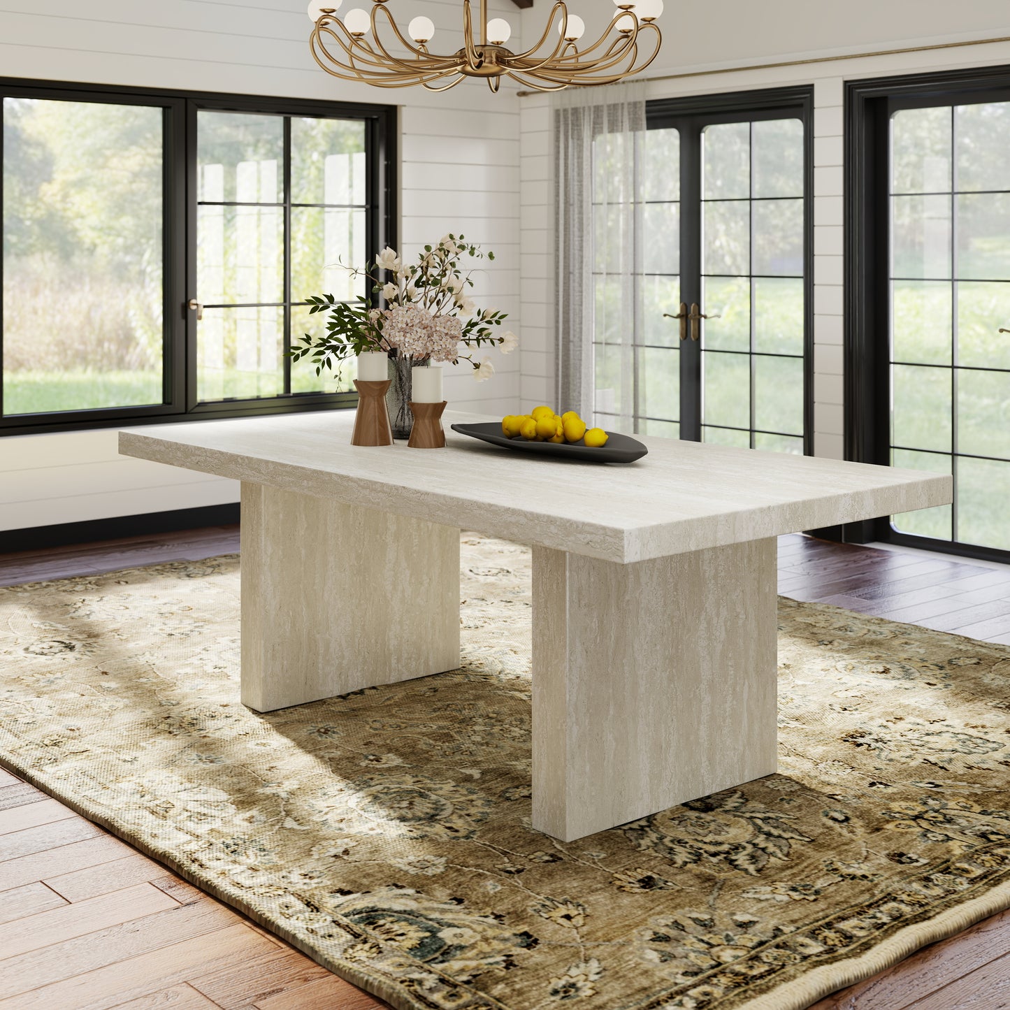 Roundhill Furniture Cavira 7-Piece Modern Dining Set, Faux Marble Dining Table with 6 Chairs, Chocolate