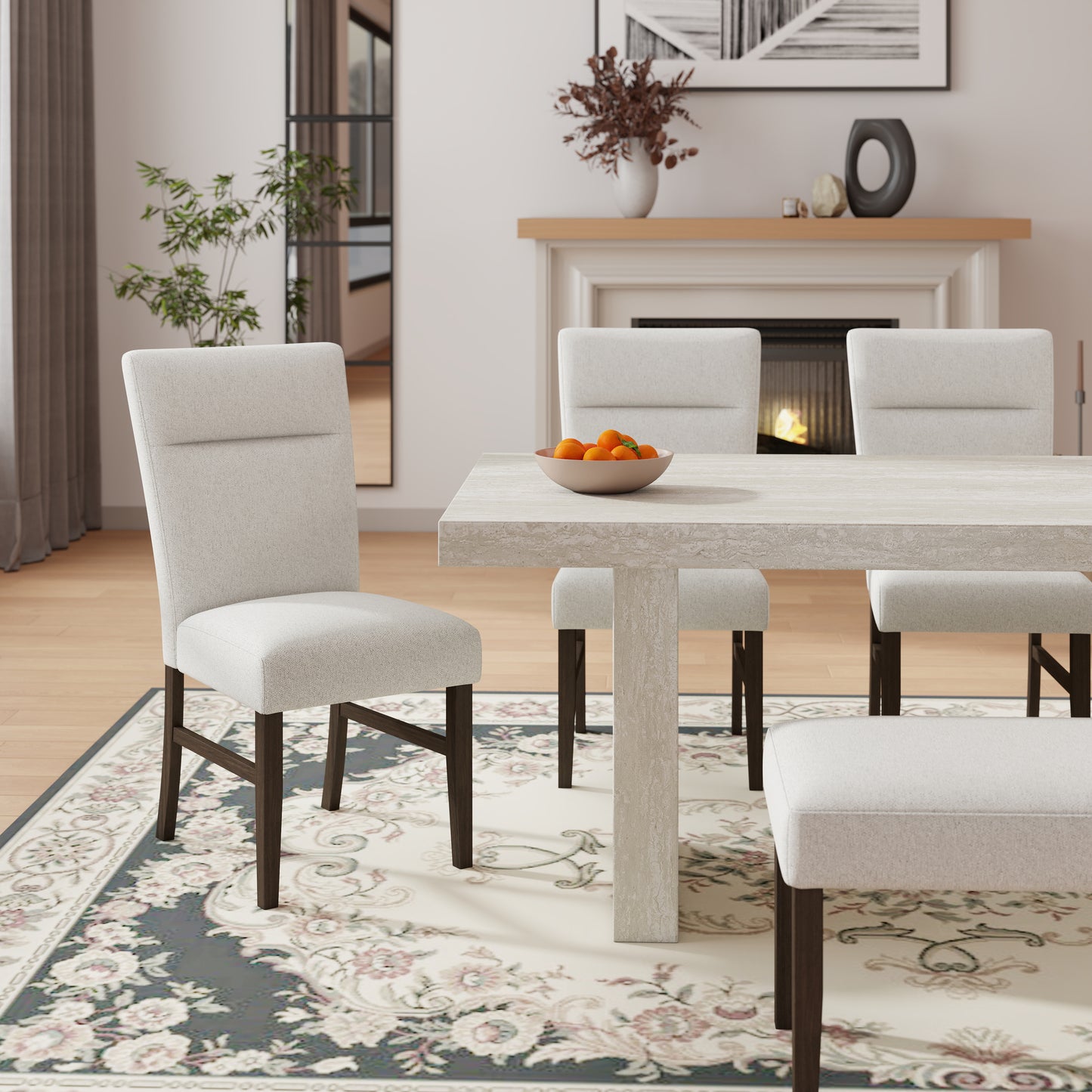 Roundhill Furniture Cavira 6-Piece Modern Dining Set, Faux Marble Dining Table with 4 Chairs and Bench