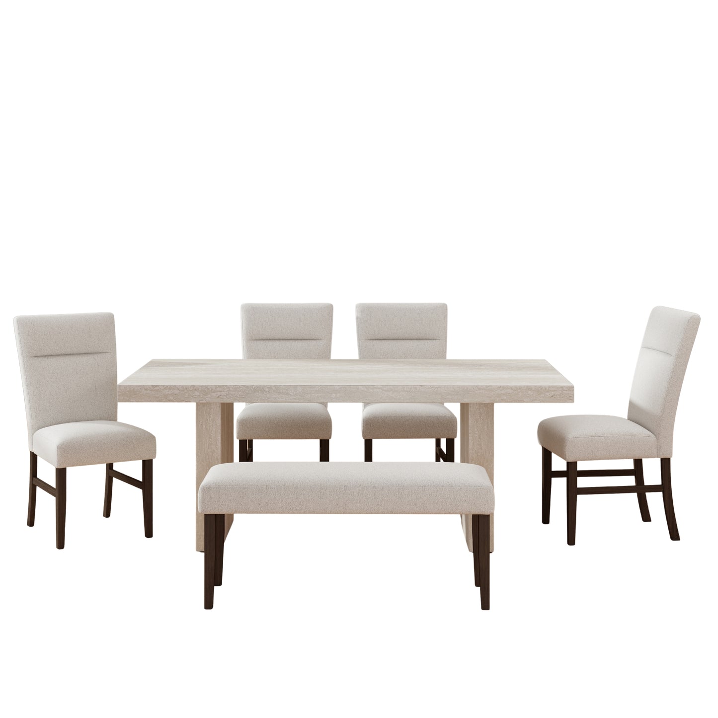 Roundhill Furniture Cavira 6-Piece Modern Dining Set, Faux Marble Dining Table with 4 Chairs and Bench