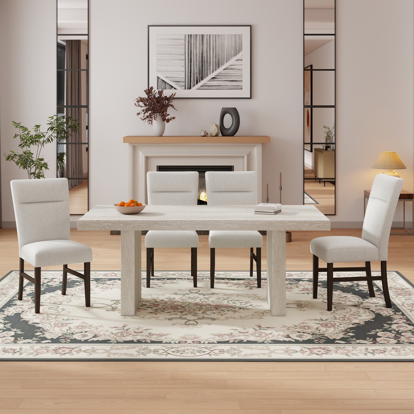 Roundhill Furniture Cavira 5-Piece Modern Dining Set, Faux Marble Dining Table with 4 Chairs