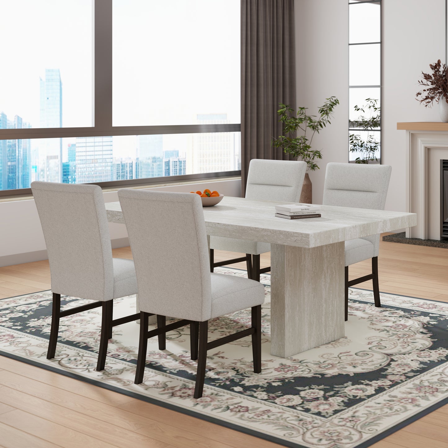 Roundhill Furniture Cavira 5-Piece Modern Dining Set, Faux Marble Dining Table with 4 Chairs