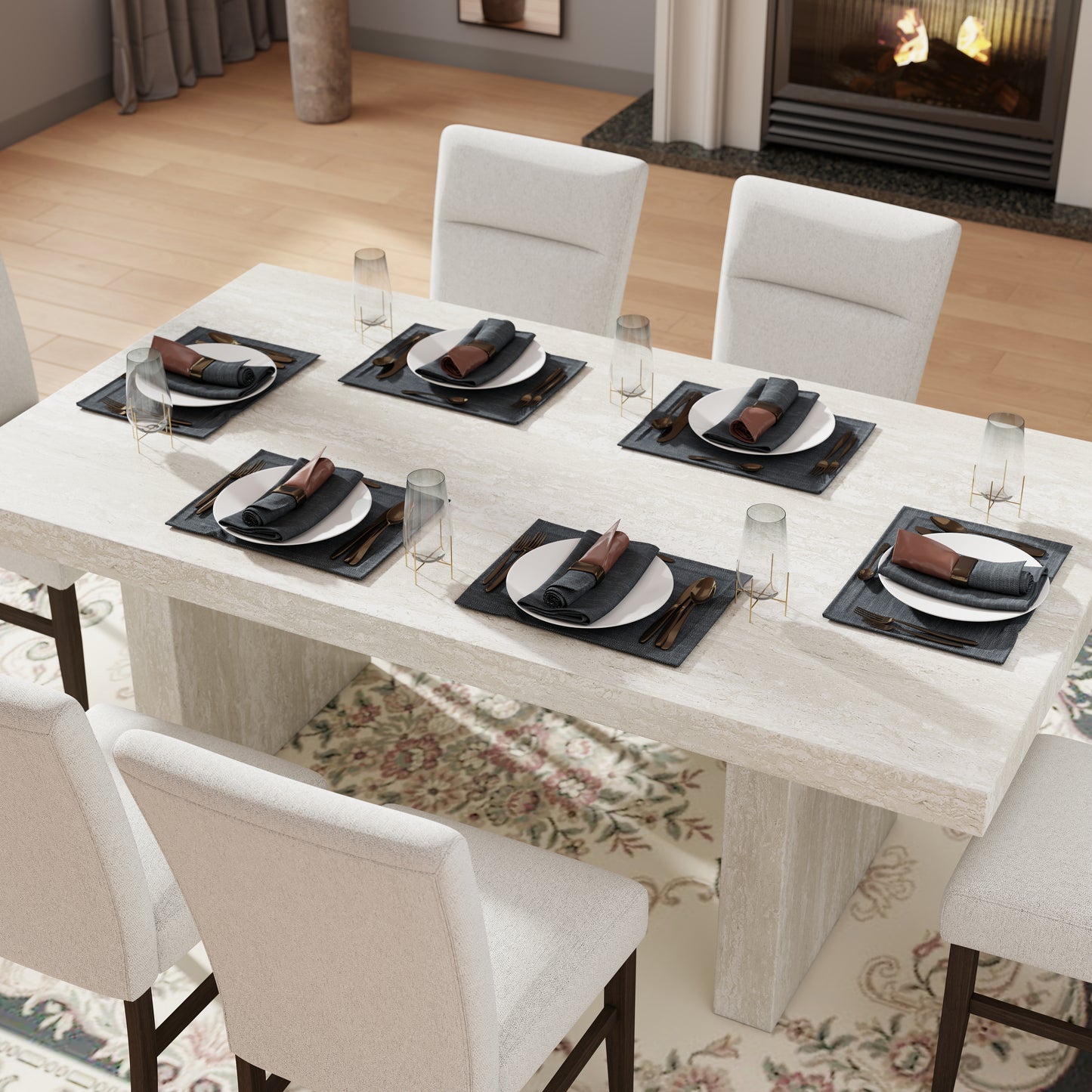 Roundhill Furniture Cavira 7-Piece Modern Dining Set, Faux Marble Dining Table with 6 Chairs