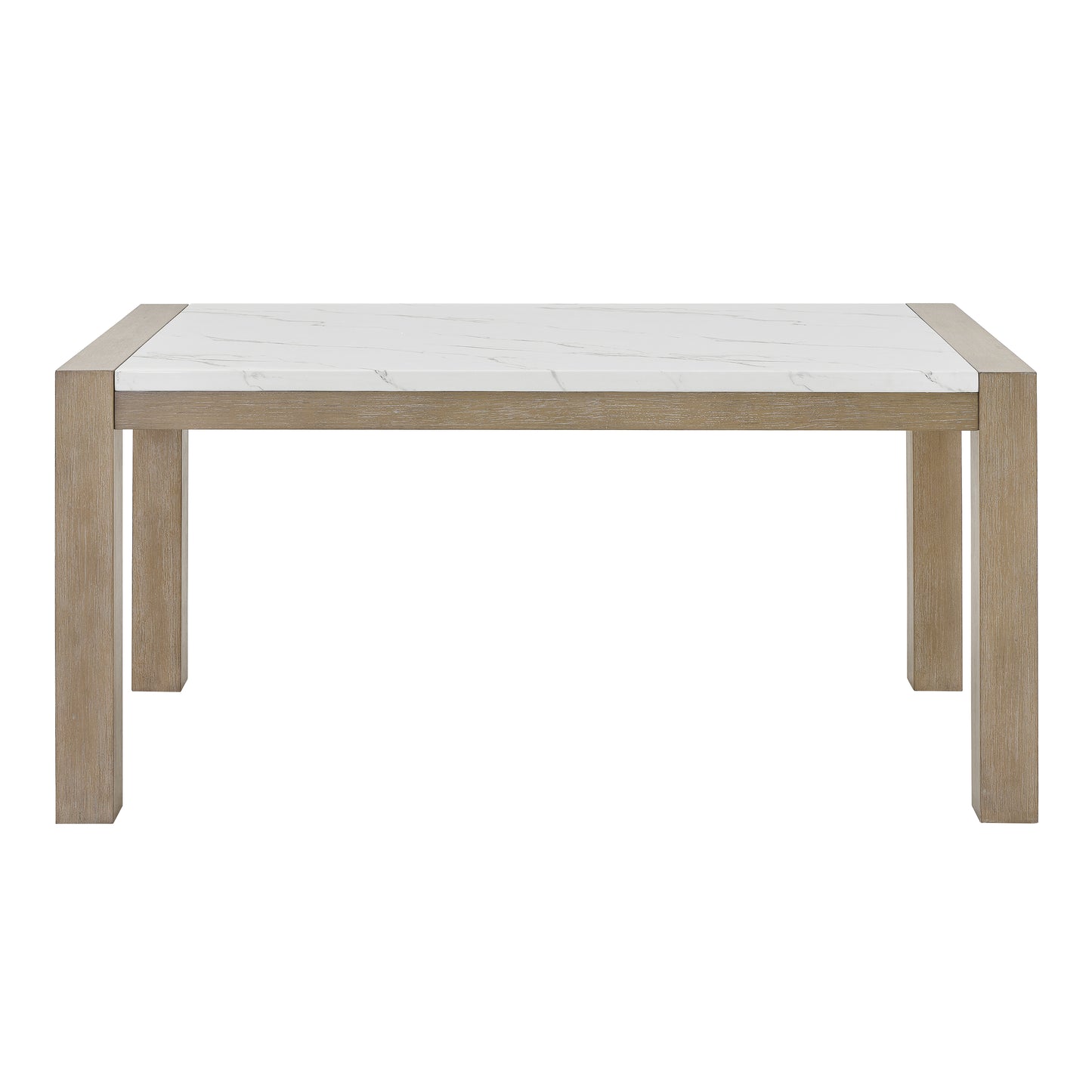 Roundhill Furniture Zelalle Dining Table, Faux Marble Paper Top and White Wired-Brushed Finish