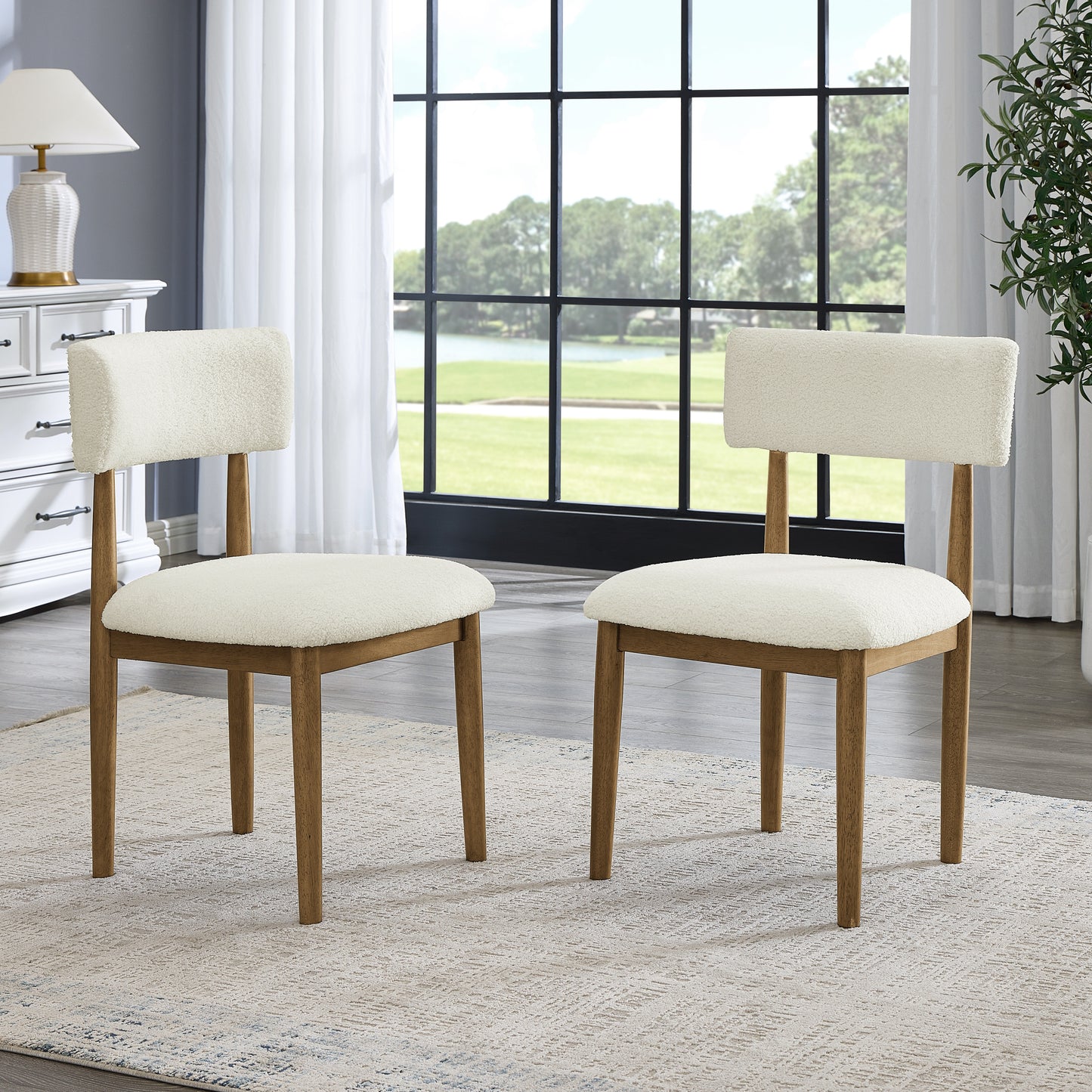 Roundhill Furniture Andus 5-Piece Dining Set, Trestle Dining Table with 4 Stylish Chairs, Light Oak