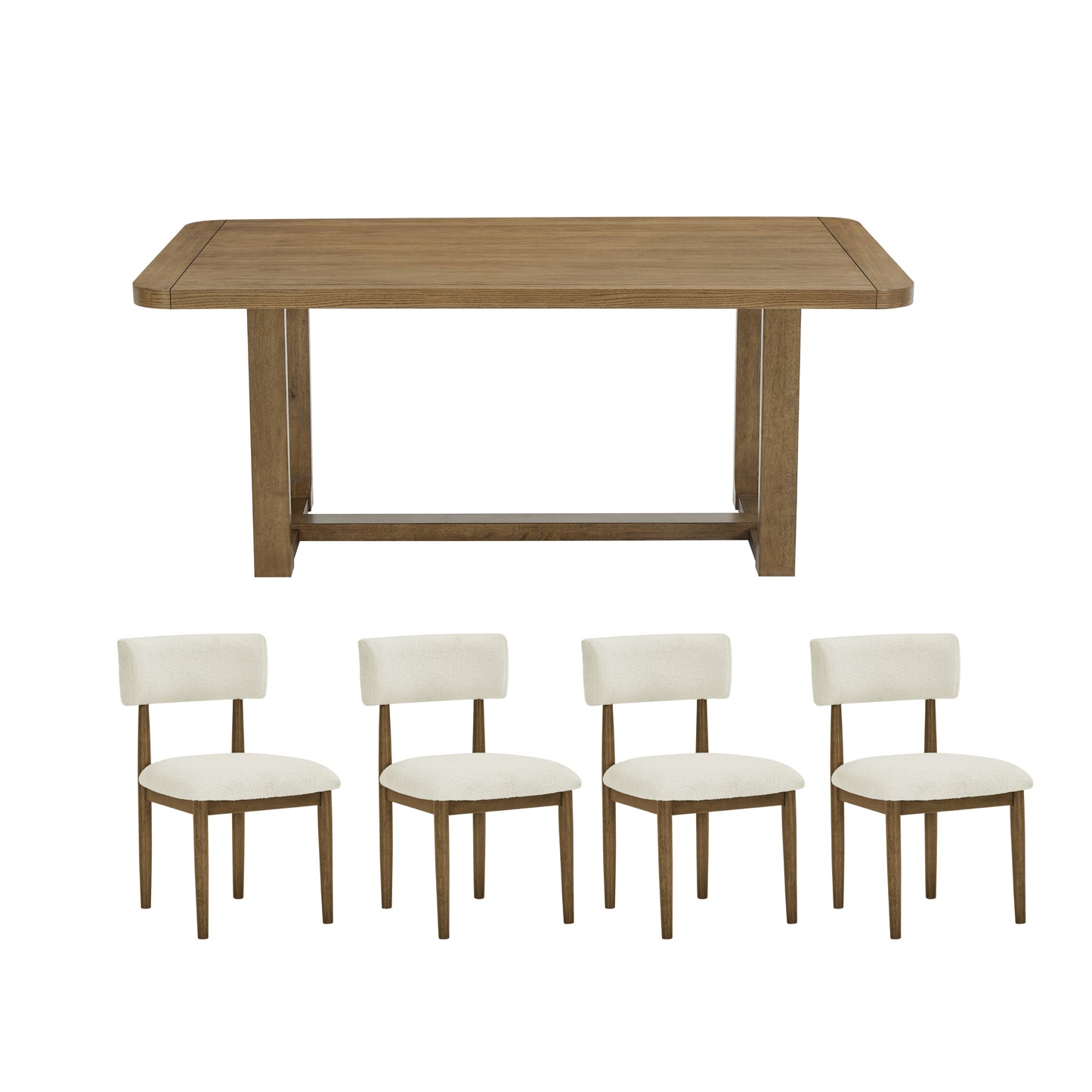 Roundhill Furniture Andus 5-Piece Dining Set, Trestle Dining Table with 4 Stylish Chairs, Light Oak