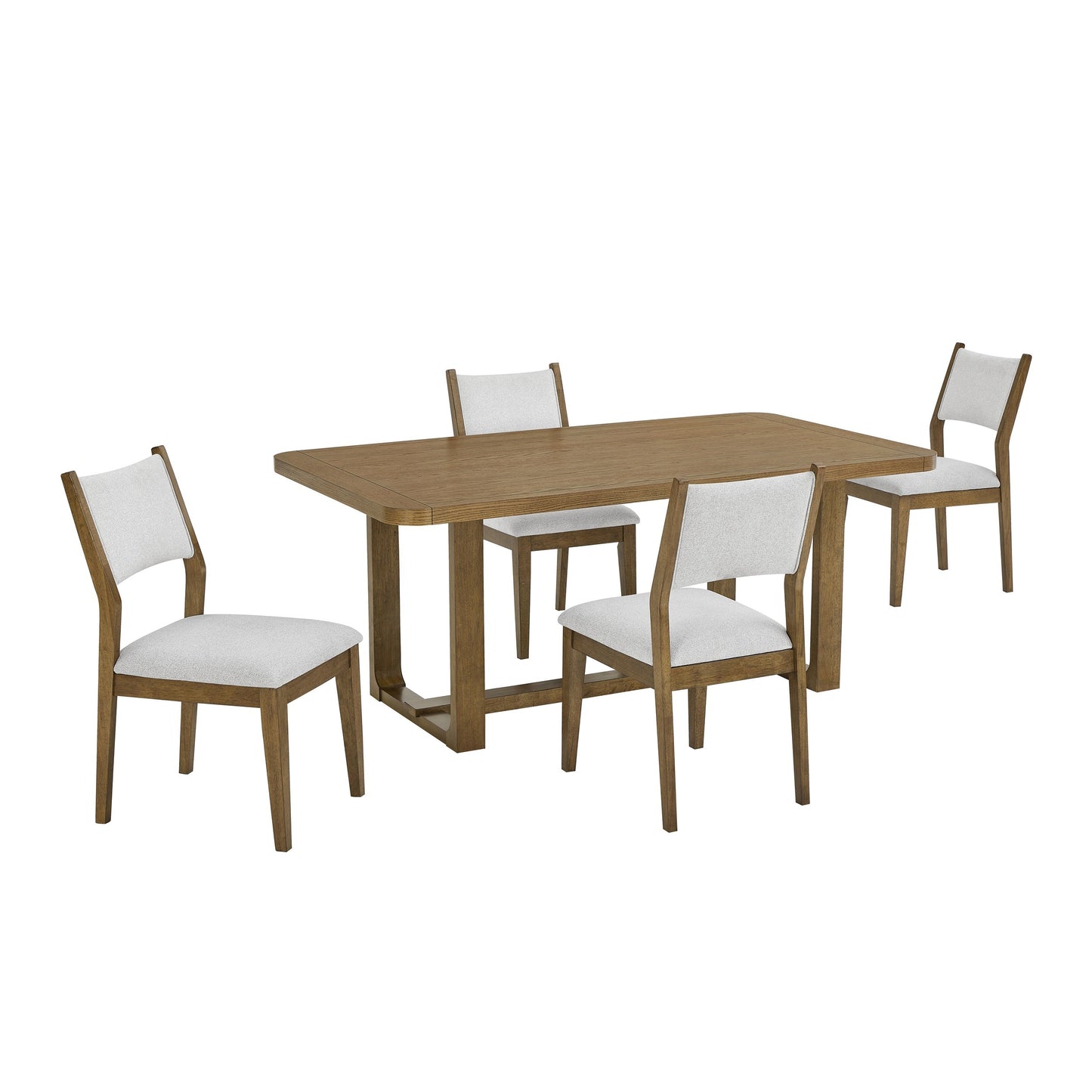 Roundhill Furniture Parker Dining Set, Trestle Dining Table with Stylish Chairs, Light Oak