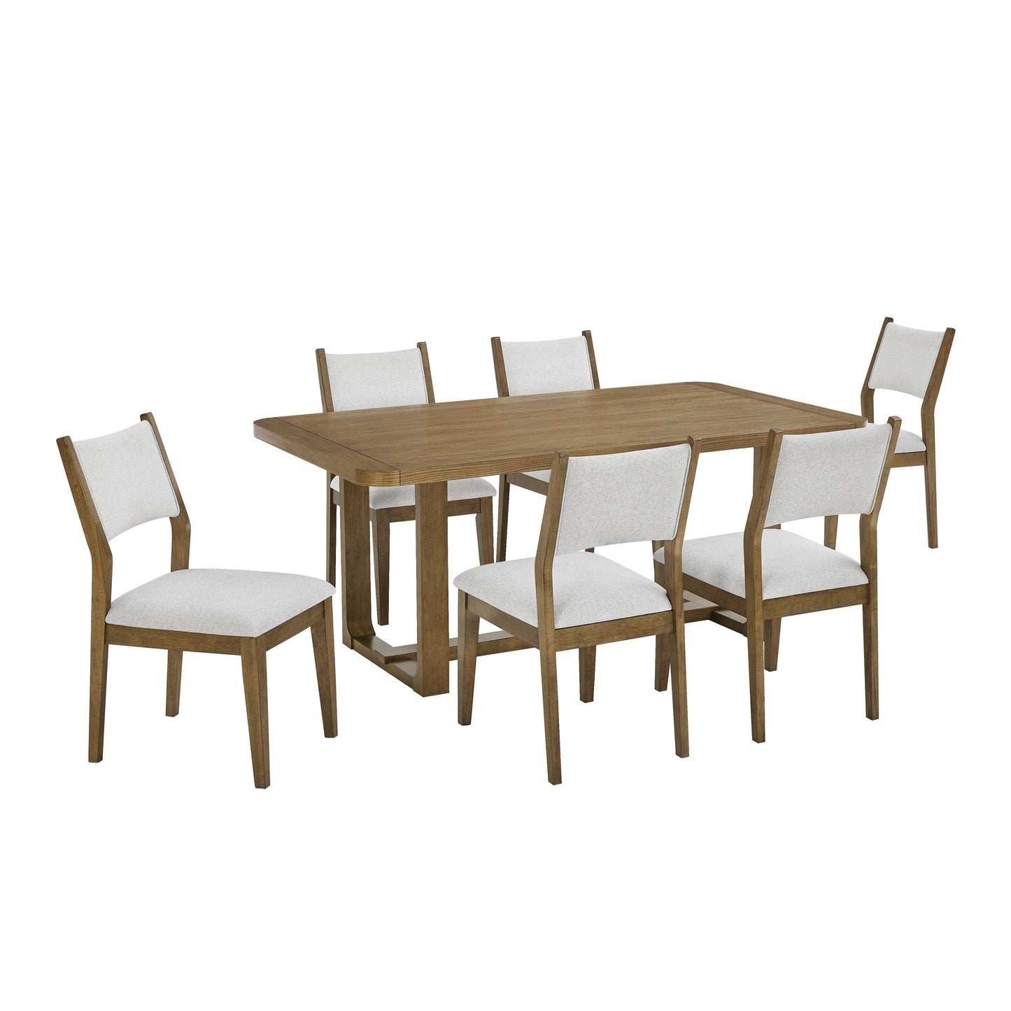 Roundhill Furniture Parker Dining Set, Trestle Dining Table with Stylish Chairs, Light Oak
