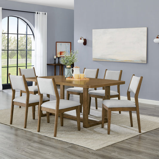 Roundhill Furniture Parker Dining Set, Trestle Dining Table with Stylish Chairs, Light Oak