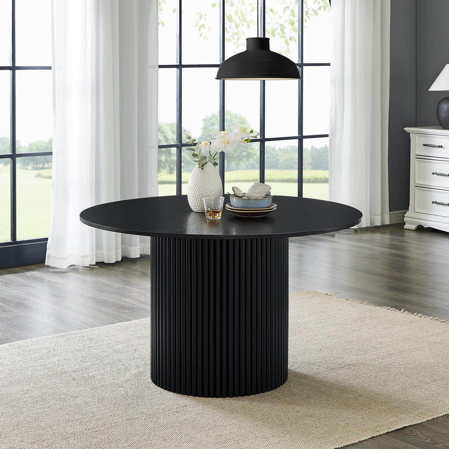 Roundhill Furniture Henriet 5-Piece Pedestal Dining Set, Round Dining Table with Four Chairs