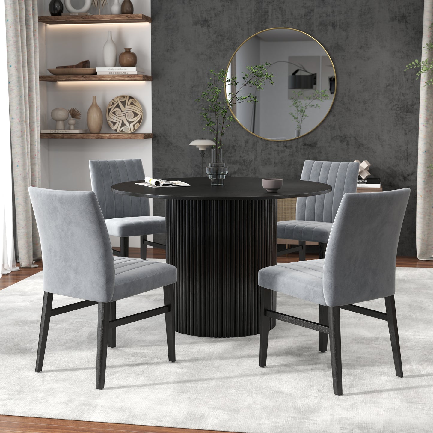 Roundhill Furniture Henriet 5-Piece Pedestal Dining Set, Round Dining Table with Four Chairs