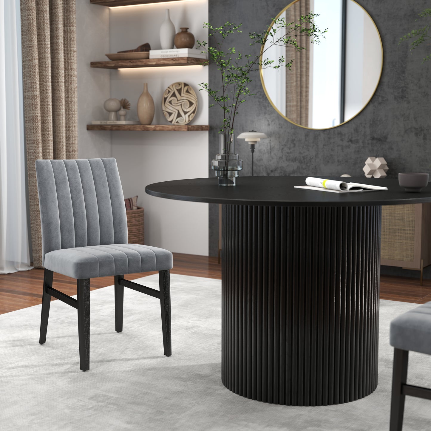 Roundhill Furniture Henriet 5-Piece Pedestal Dining Set, Round Dining Table with Four Chairs