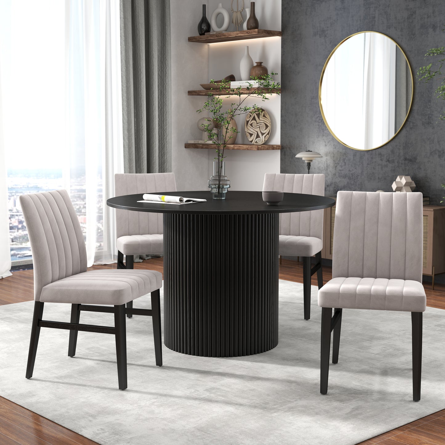 Roundhill Furniture Henriet 5-Piece Pedestal Dining Set, Round Dining Table with Four Chairs