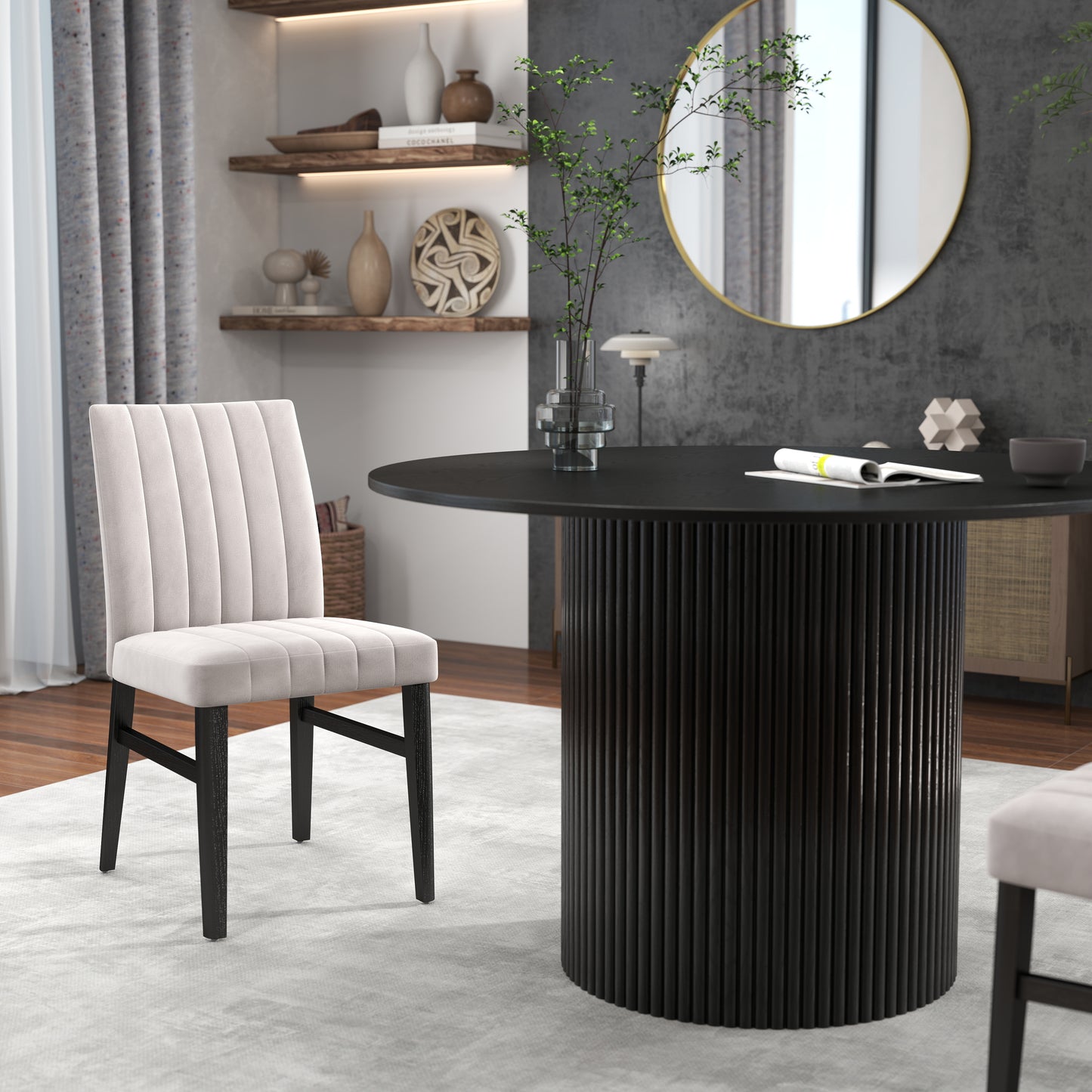 Roundhill Furniture Henriet 5-Piece Pedestal Dining Set, Round Dining Table with Four Chairs