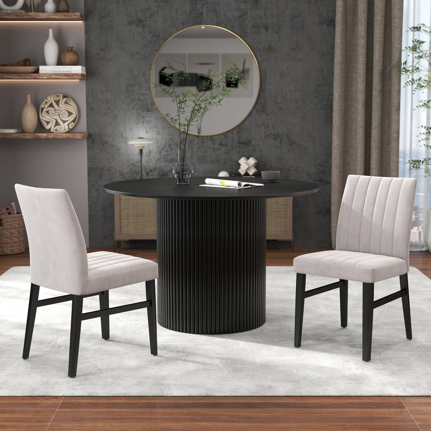 Roundhill Furniture Henriet 5-Piece Pedestal Dining Set, Round Dining Table with Four Chairs