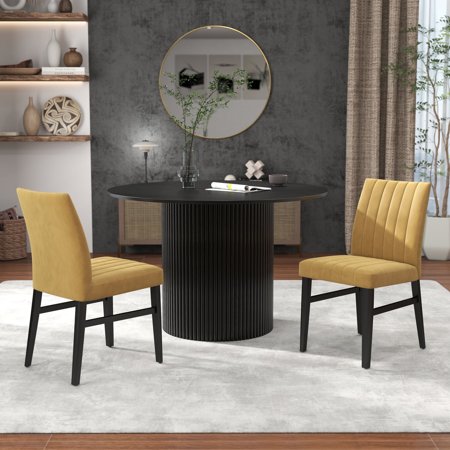 Roundhill Furniture Henriet 5-Piece Pedestal Dining Set, Round Dining Table with Four Chairs