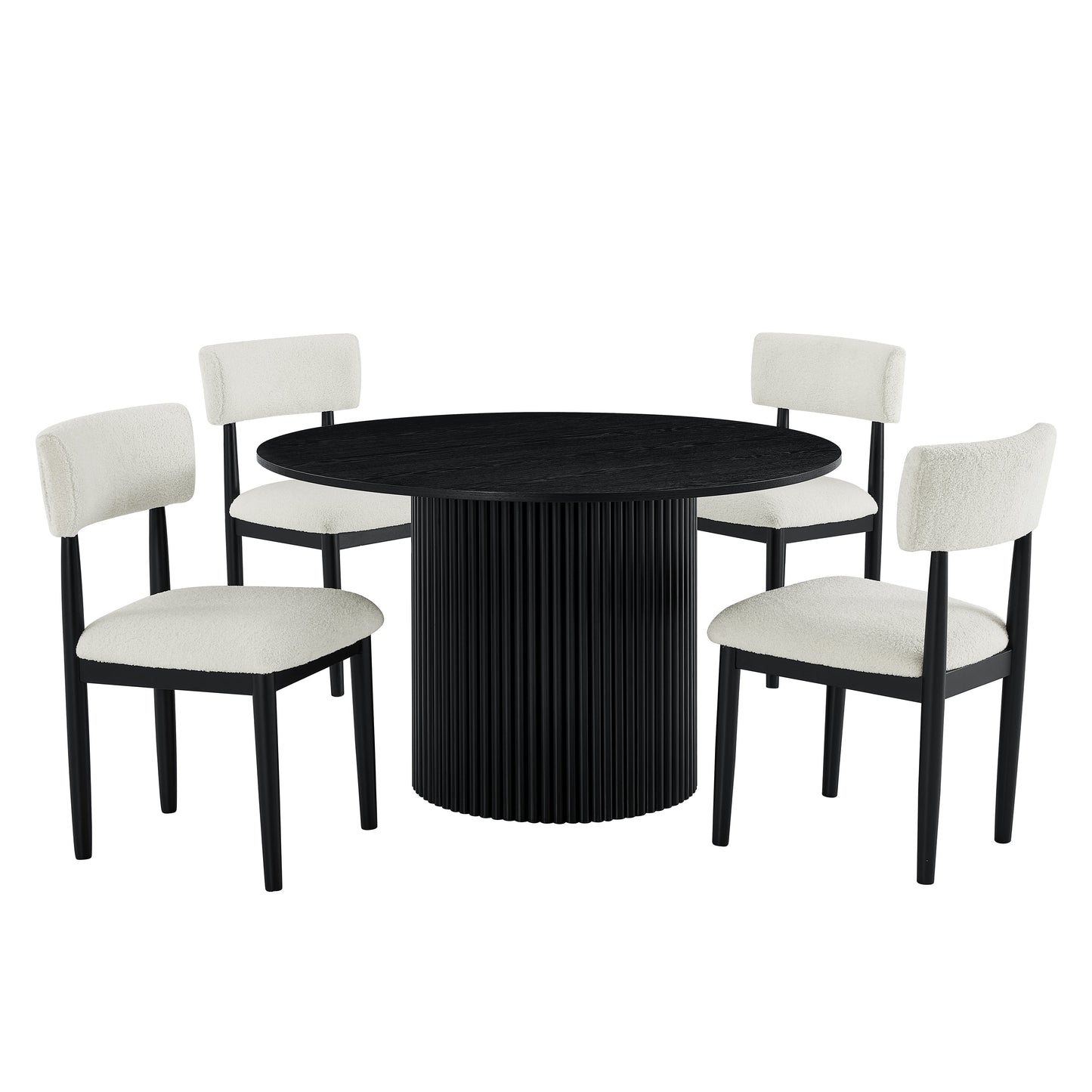Roundhill Furniture Henriet 5-Piece Round Dining Set, Pedestal Dining Table with 4 Stylish Chairs, Black