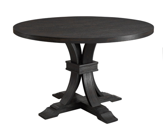 Distressed Black Finish Round Pedestal Dining Table