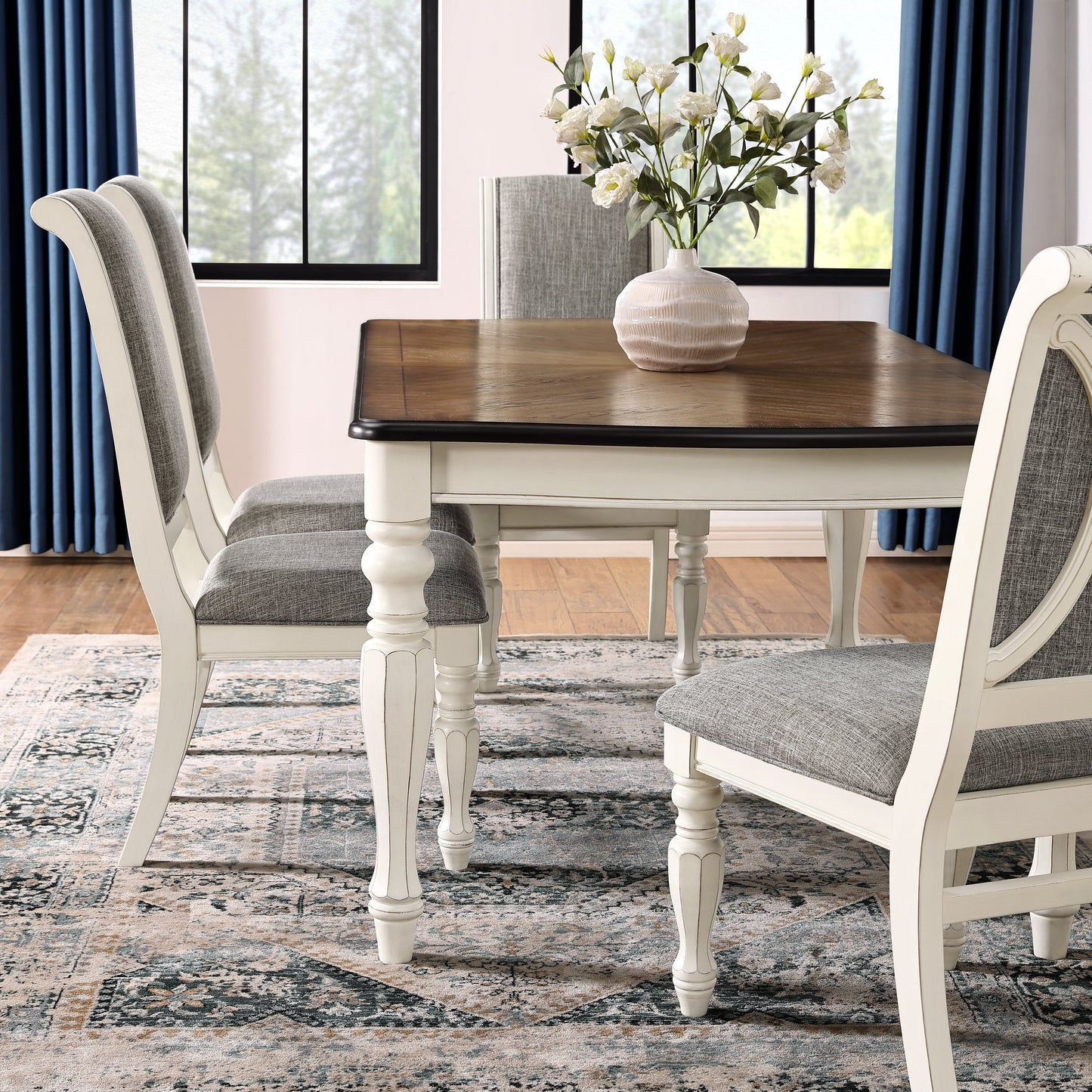 Roundhill Furniture Belleza French Country 5-Piece Dining Set in Antique White and Weathered Oak Finish