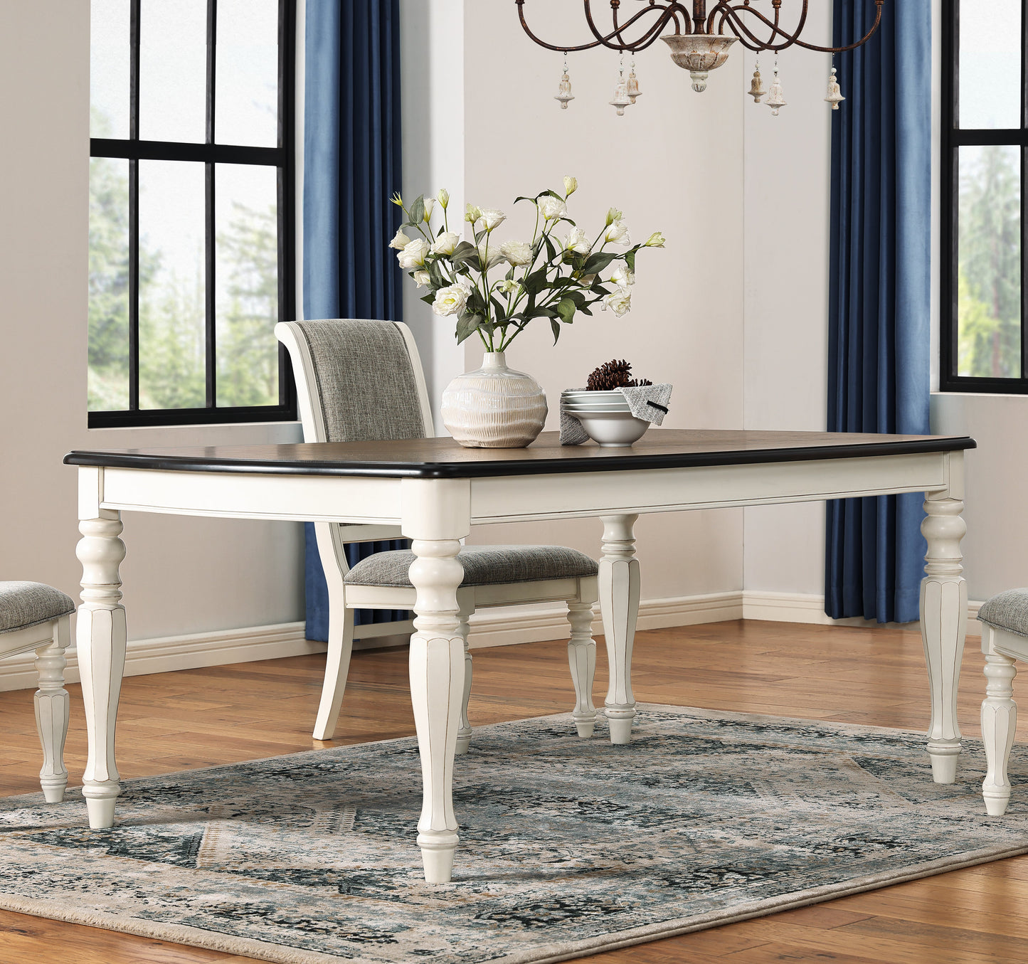 Roundhill Furniture Belleza French Country Dining Table, Antique White and Weathered Oak Finish