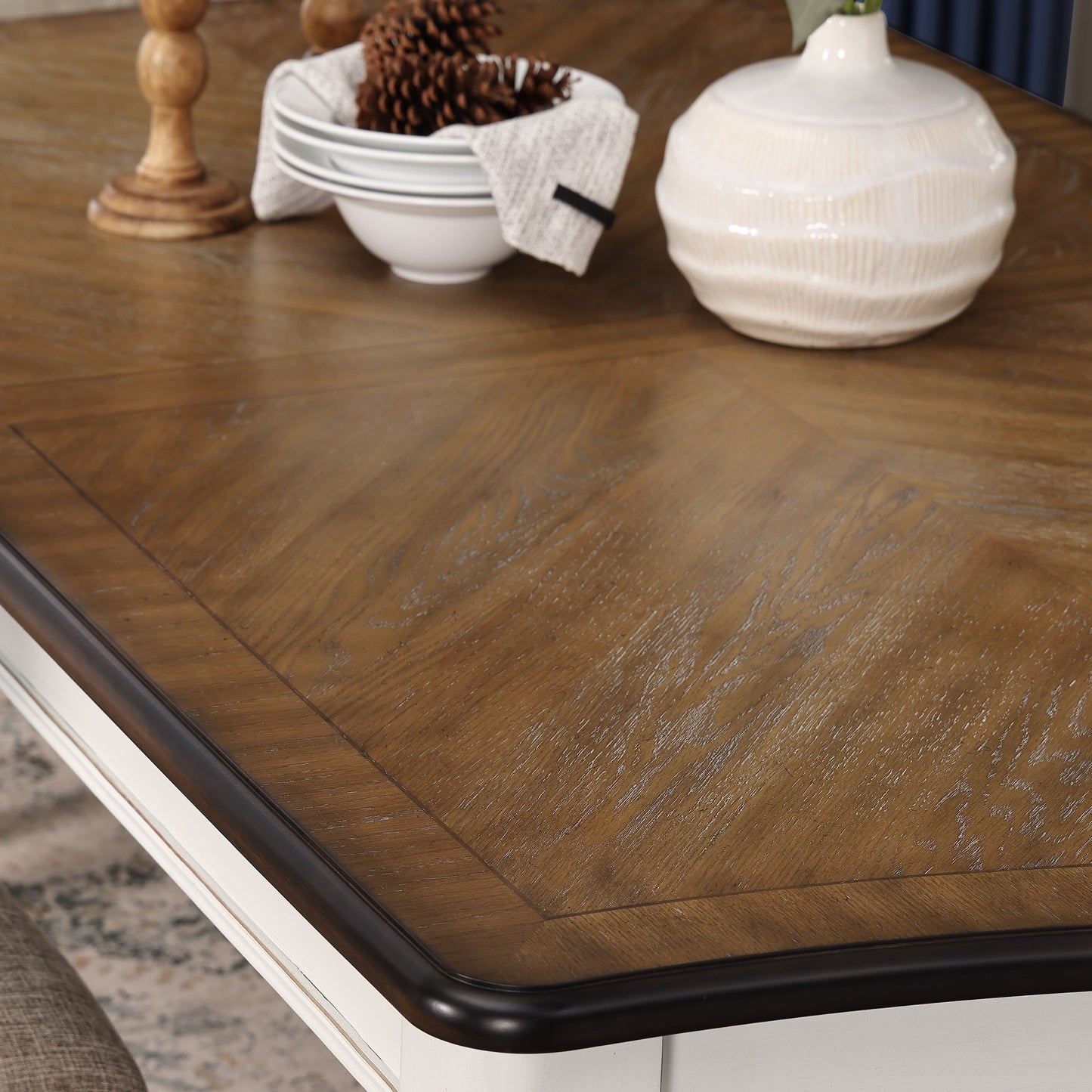 Roundhill Furniture Belleza French Country Dining Table, Antique White and Weathered Oak Finish