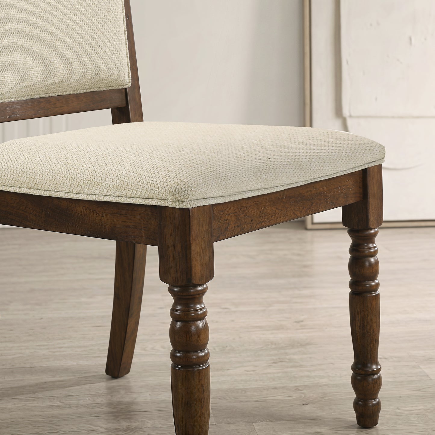 Roundhill Furniture Fantail 5-Piece Dining Set, Round Dining Table with 4 Iris Chairs, Walnut Finish