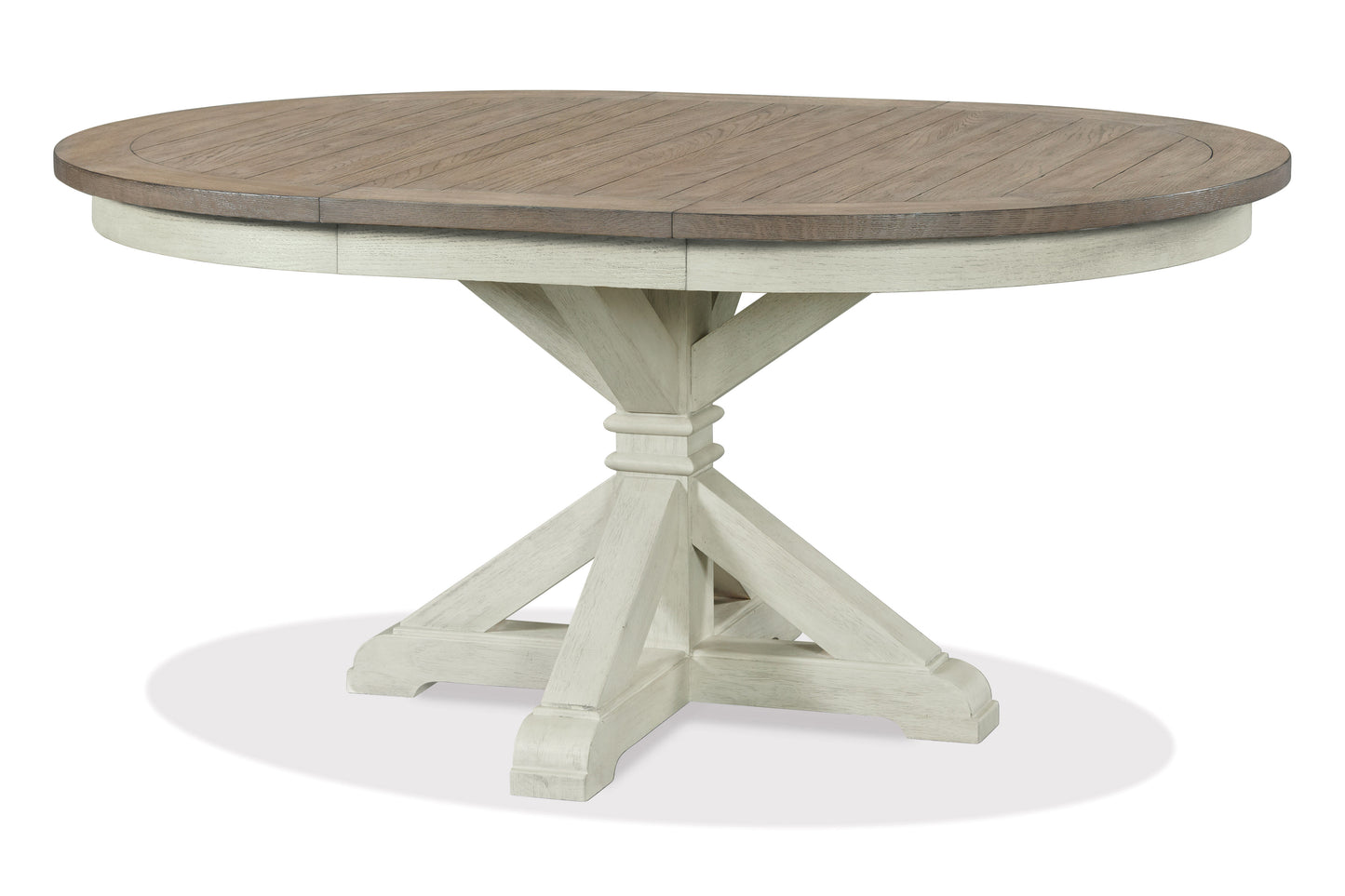 Roundhill Furniture Harola Round Pedestal Dining Table with 18" Leaf, Distressed Pine Finish