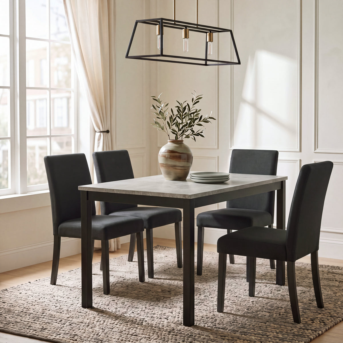 Roundhill Furniture Flint 5-Piece Dining Set, 48-inch Dining Table with 4 Chairs