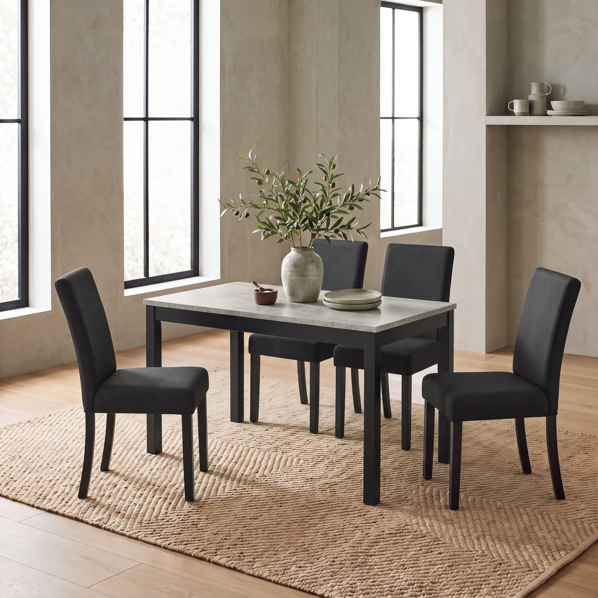 Roundhill Furniture Flint 5-Piece Dining Set, 48-inch Dining Table with 4 Chairs