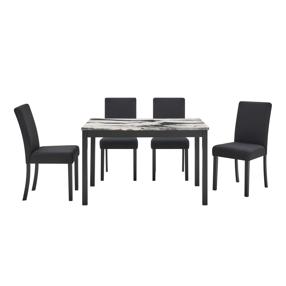 Roundhill Furniture Flint 5-Piece Dining Set, 48-inch Dining Table with 4 Chairs